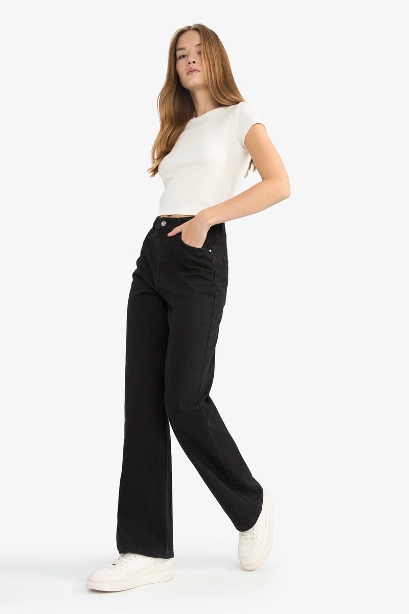 DeFacto Black Woman 90's Wide Leg High Waist Straight Leg Jeans Casual - Image 3